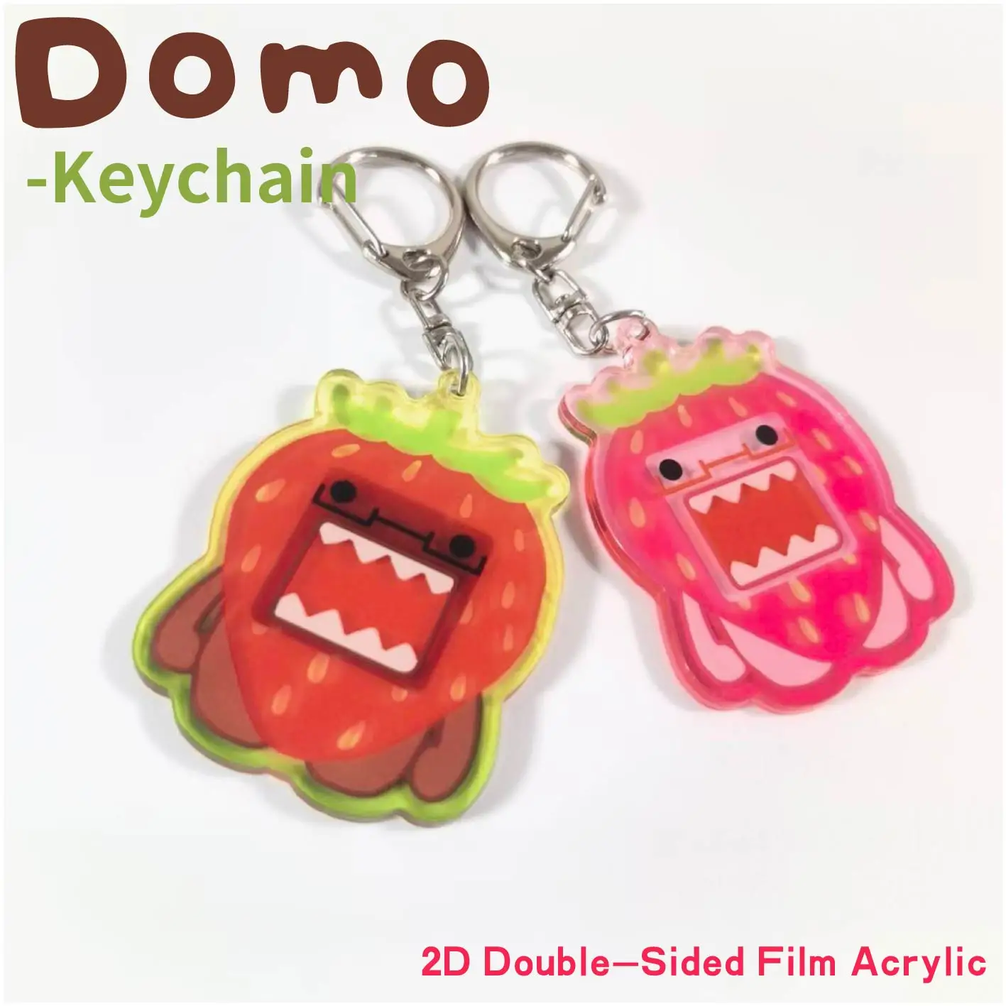 

Domo-kun Strawberry Acrylic Keychain, 2D Double-Sided Film, Cute Japanese Cartoon Character Key Ring for Backpack, Purse,