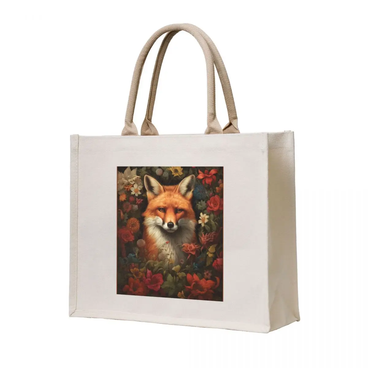 

Red Fox with Flowers Tote Bag reusable grocery bags tote bag canvas tote bags aesthetic