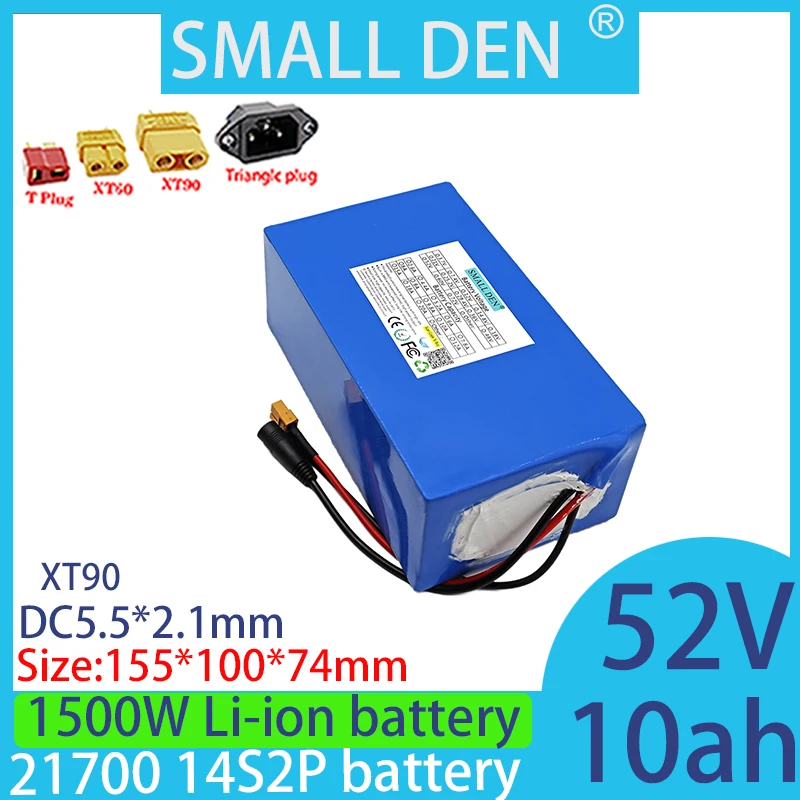 

52V 10ah lithium battery pack 5A charger 14S2P-21700 with built-in 30A BMS 1000W 1500W rechargeable battery+2A 3A 5A charger