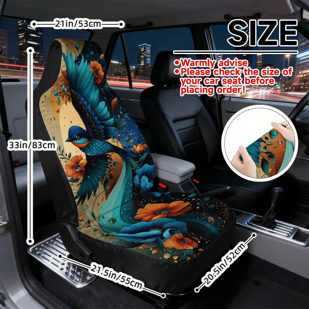 2pcs, Flying Bird With Blossoms Pattern Car Seat Covers, Washable And Foldable, Compatible With Most Sedan And SUV Front Seats,