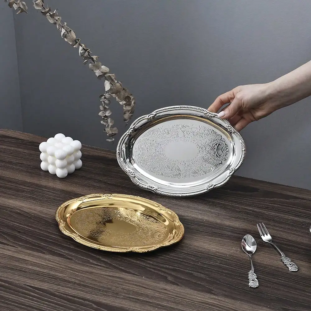 Luxury Carved Oval Tray, Vintage Glamorous Style Tray, Holiday Party Serving Platter, Gathering Blessing Ceremony Tableware, Cosmetics And Jewelry Storage Dish sh260403132180965121681