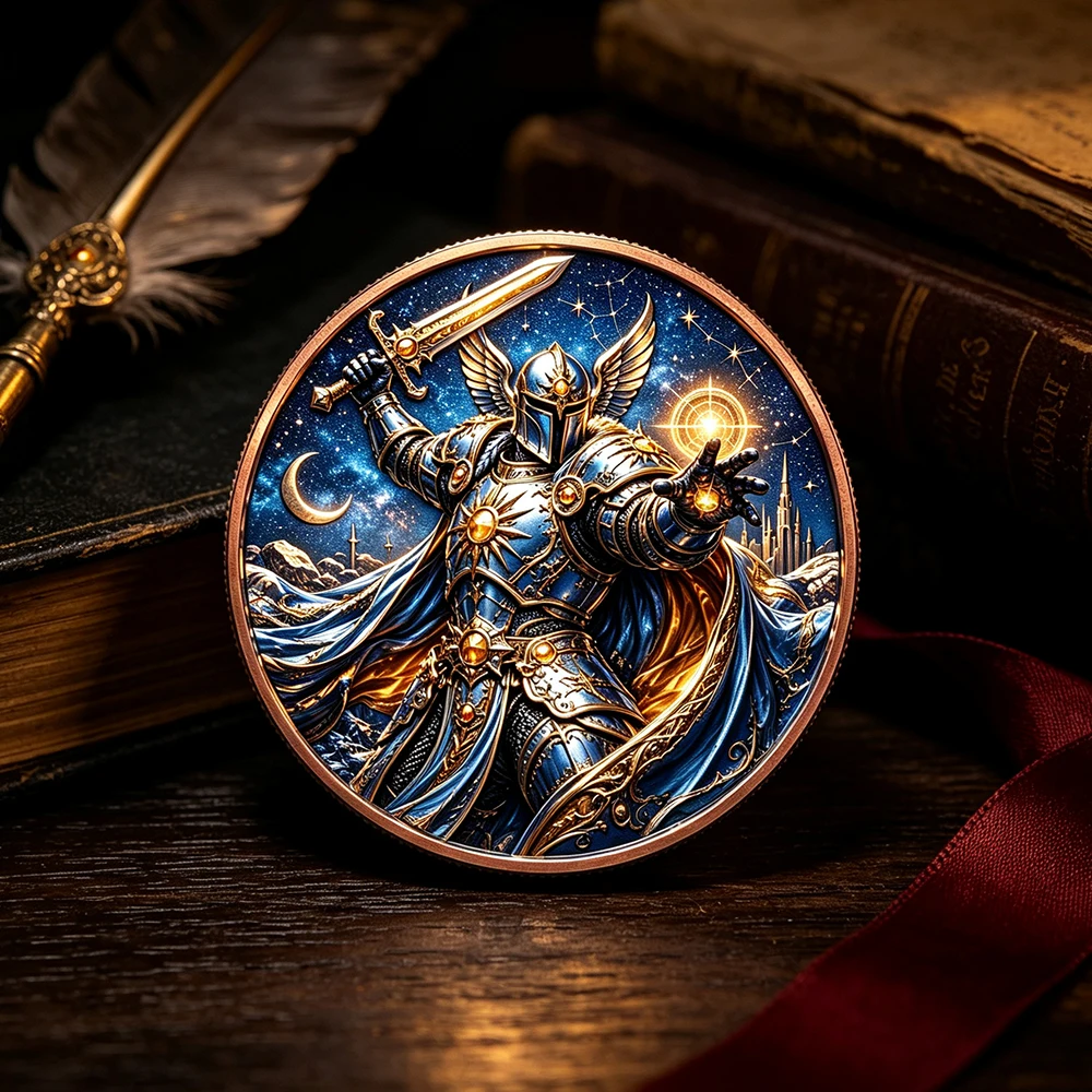 1pc Medieval Fantasy Star Knight Copper Commemorative Coin Celestial Paladin 1oz 999 Fine Copper Challenge Coin Collectible Gift view 6