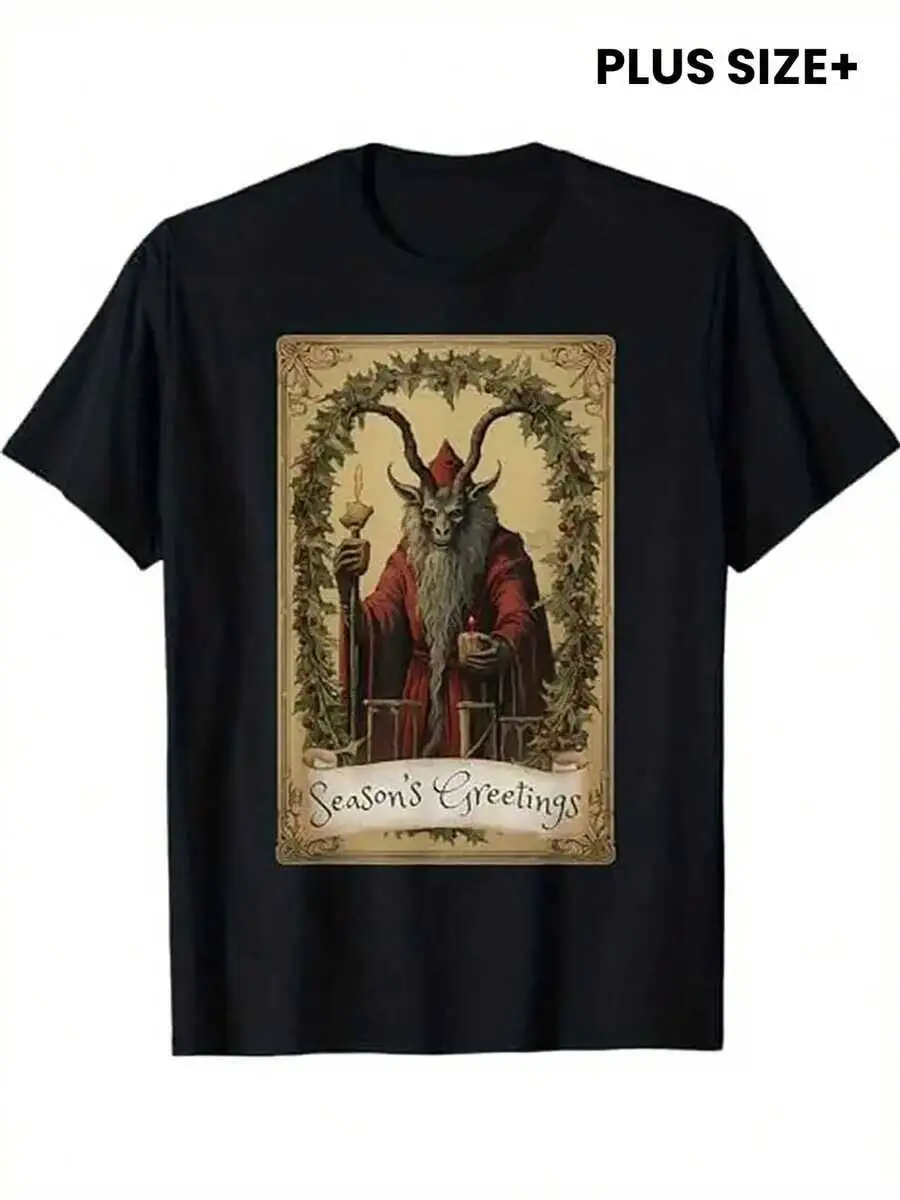[Kropstaro Tee] Kropstaro T-Shirt - Cotton, Festive Santa Design, Black, PLUS SIZE, For Men, Women, 100% Cotton Trendy Y2K