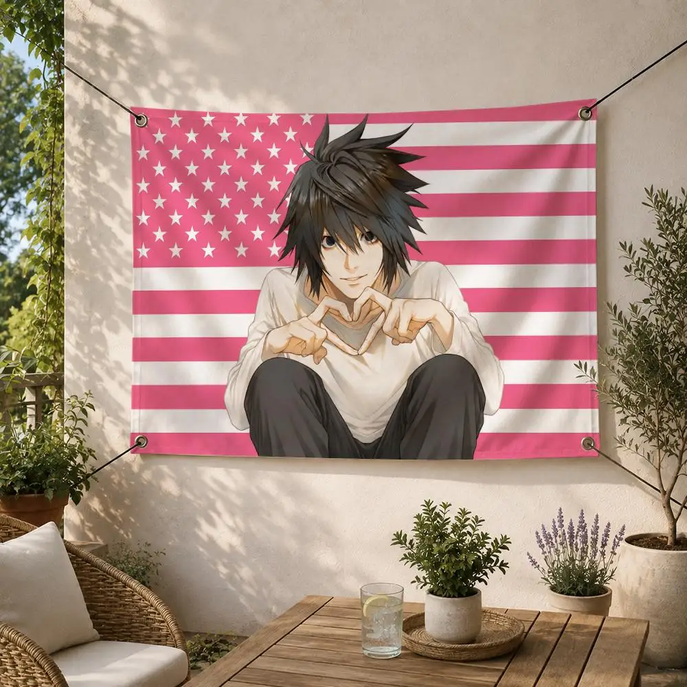 Mystery Character L-Lawliet L Lawliet Flags Decorative Flag Banner for Outdoor Garden Yard Camping Party Home Wall Hanging Decor
