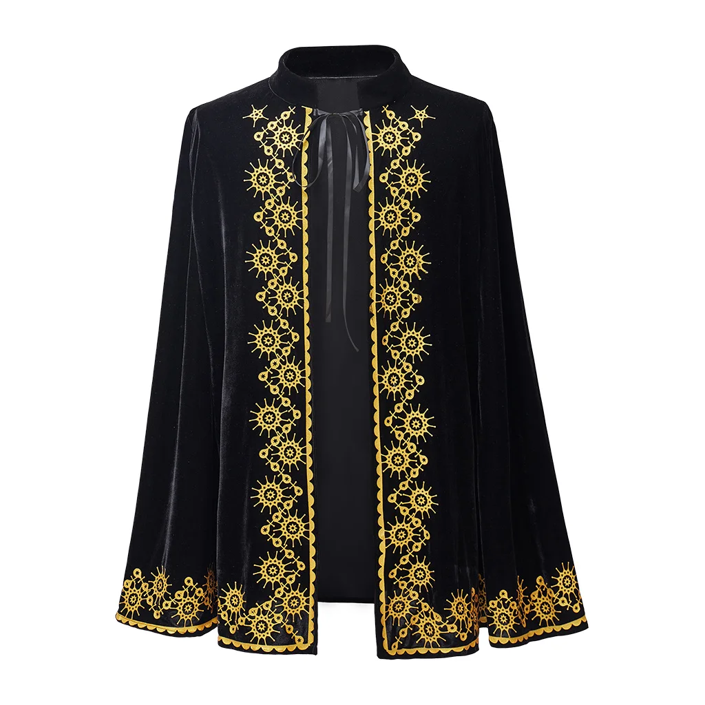 (in stock)Medieval King Prince Cospaly Cloak Halloween Party Carnival Performance Festive Black Kings Cape