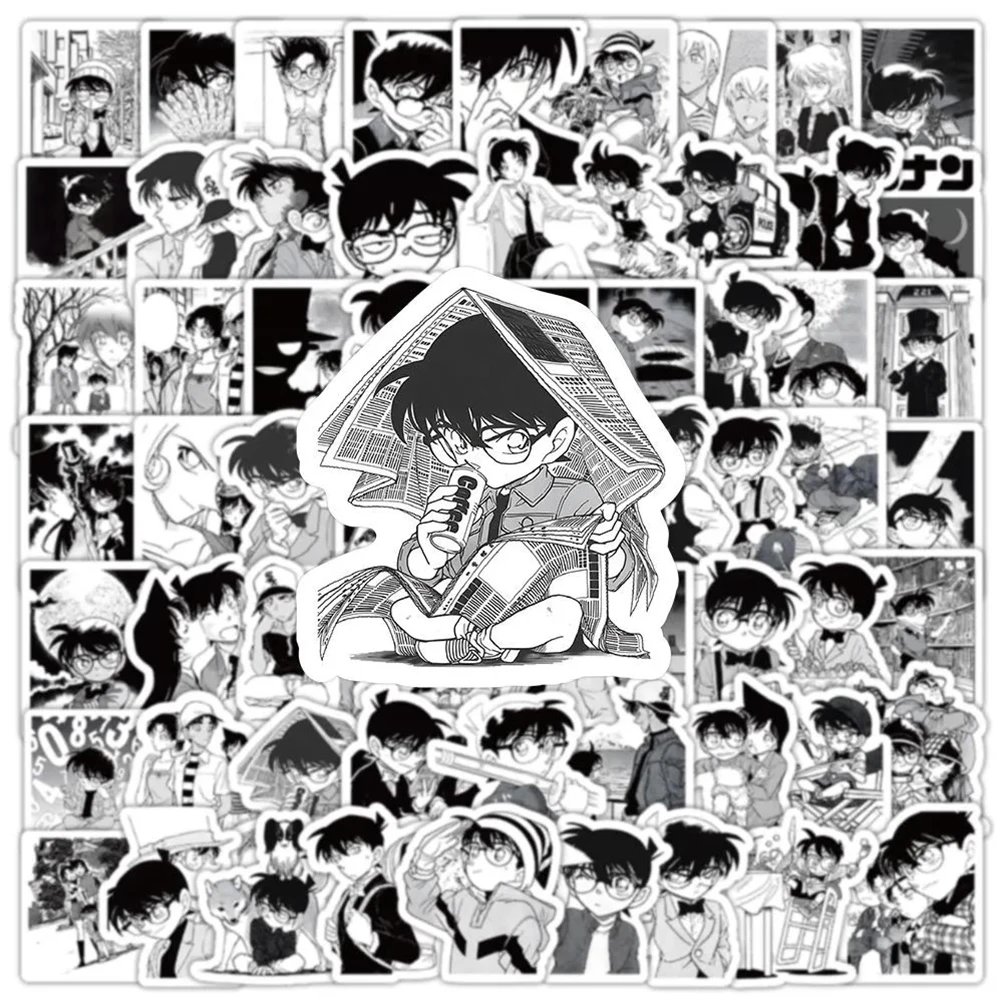 

10/30/50/100pcs Detective Conan Black White Cartoon Stickers Suitcase Water Bottles Cool Anime Waterproof PVC Decals for Kid Toy