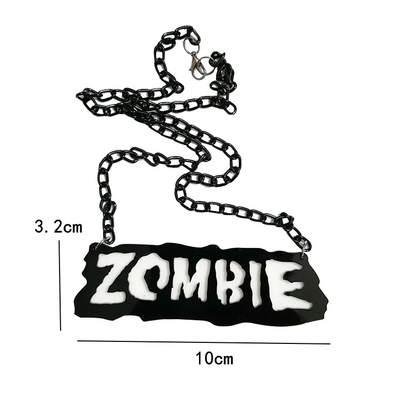 New 1 Pcs Dark Black Letter Halloween ZOMBIE Necklace Pendant Novelty Necklace Hip Hop Punk Jewelry Gift for Men