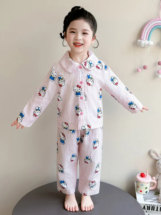 

Girls Cartoon Pajama Set Spring 2026 New Sle Casual Loose Collar Home Clothes Faionable Baby Outfit Long Sve Long Pants
