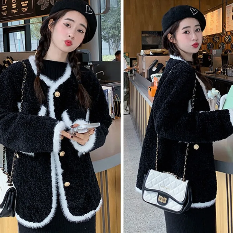 2024 New Shorty Office Ladies Fashion Surcoats Fragrant Lamb Wool Coats Women's Autumn Winter Jackets Warm Comfortable Overcoats