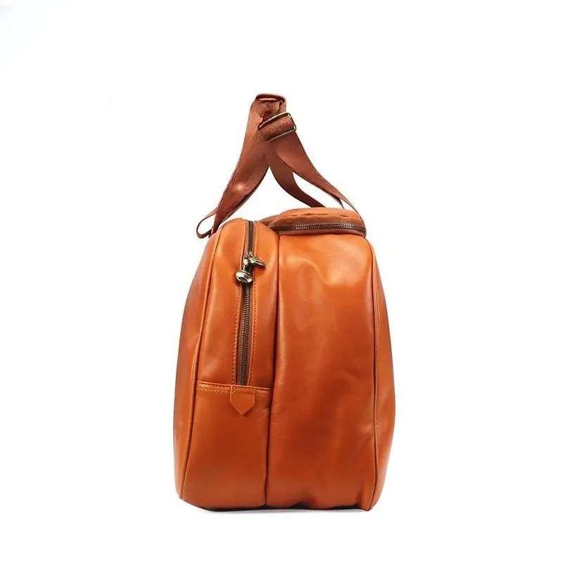 Brown independent shoe compartment sports fitness badminton bag leather tennis bag