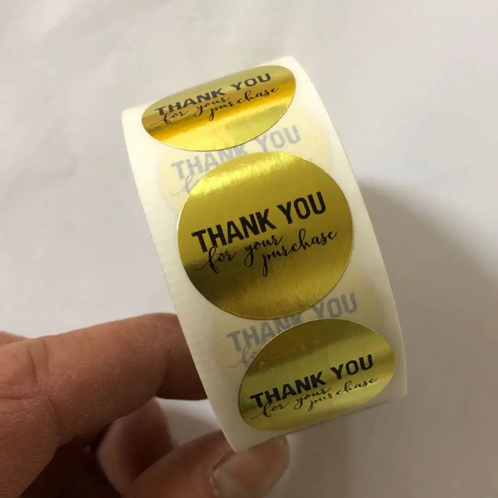 

1 Roll Round Thank You Stickers Self-Adhesive Strong Adhesion Easy Tear Off Candy Bag Biscuit Packaging Label Gift Wrapping