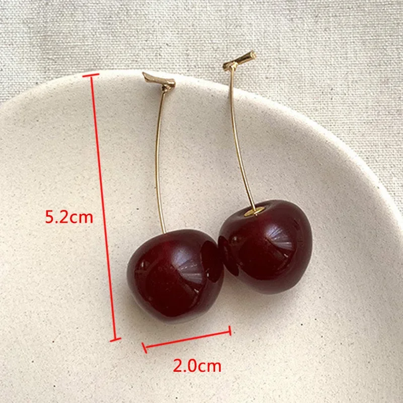 2023 New Japan Korean Cherry Fruit Shaped Drop Earrings for Women Sweet Girls Cute Brincos Line Pendientes Jewelry Gifts