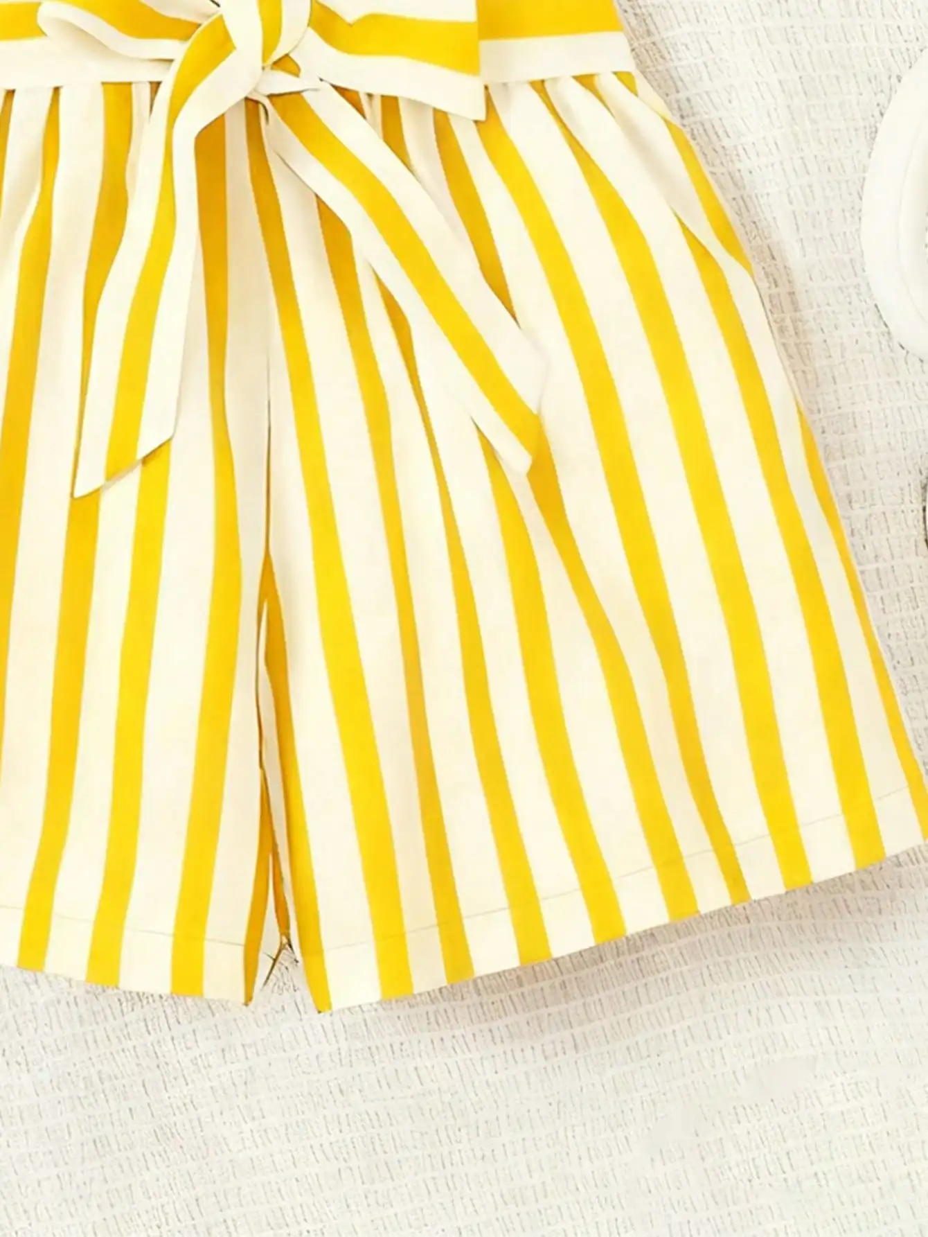 Women's casual daily short sleeved love printed+striped printed shorts 2-piece set with random belt striped children's clothing
