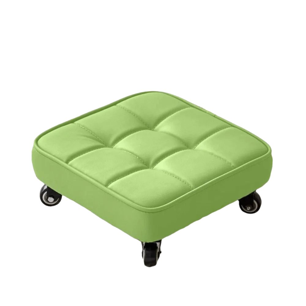 Comfort Upholstered Swivel Caster Stool Square Shape Stitched Low Sliding Bench Rounded Edges 360°