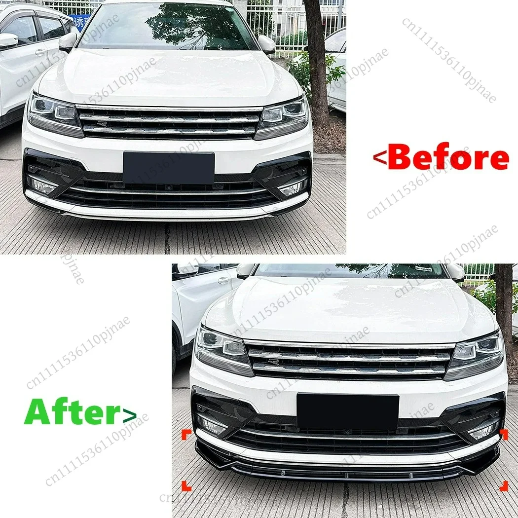 Car Front Bumper Lip Spoiler Splitter For Volkswagen Tiguan MK2 Rline 2017 2018 2019 2020 ABS Diffuser Body kits