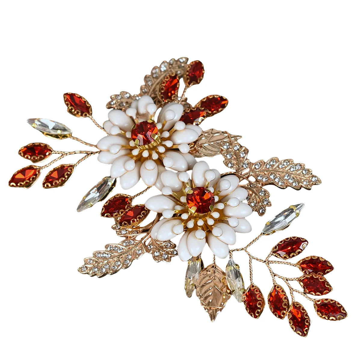 Fashion Bridal Hair Comb White Pearl Rhinestone Golden Flower Women Hair Clip Wedding Jewelry Hair Accessories  Women Headpiece