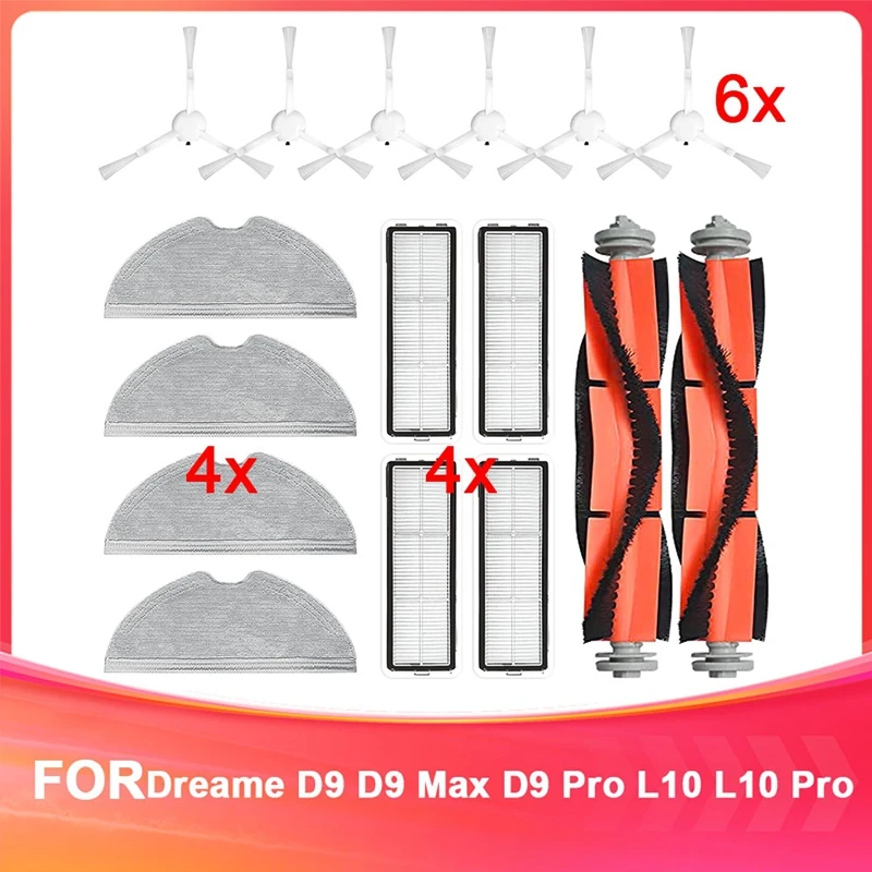 A7QHO-piezas de repuesto para aspiradora Dreame D9, D9 Max, D9 Pro, L10, L10 Pro, cepillo principal, Cepillo Lateral, filtros, paño de fregona