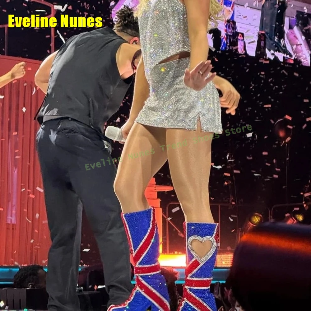 حجر الراين كابوس منصة أحذية الموضة جولة تو سميكة وحيد انتهاء الصلاحية نمط الجوف خارج على شكل قلب حذاء برقبة للركبة 2025 #4