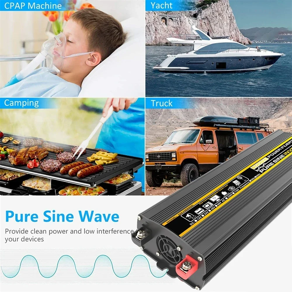 

2026 Pure Sine Wave Inverter 3000W-8000WDC 12V to AC 220V 50hz Power Inverter Charger Adapter Universal Socket voltage converter