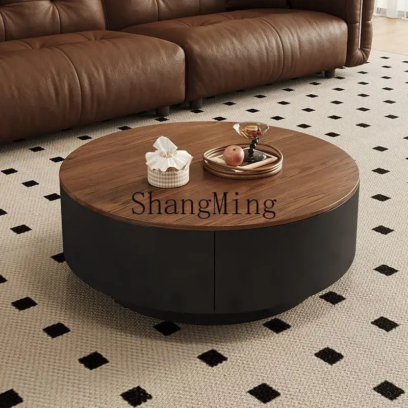 SM home antique round mango coffee table living room small apartment home modern light luxury premium simple walnut