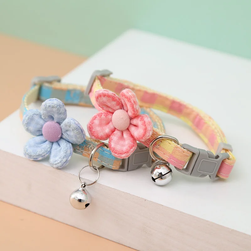 Cute flower cat collar with bell pet bow tie cat collar cat neck collar