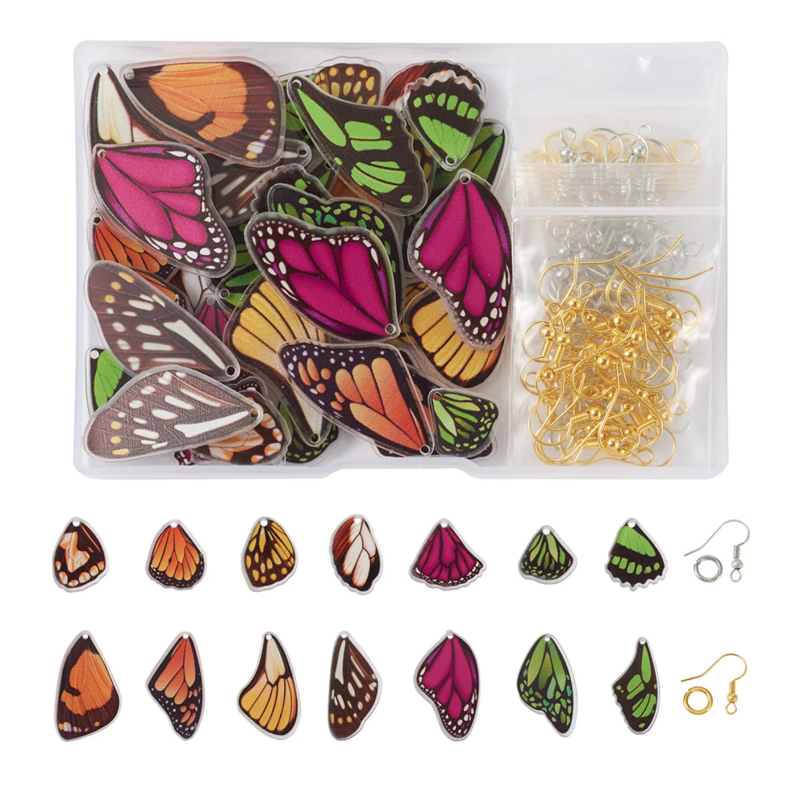 56Pcs Fairy Butterfly Wing Acrylic Pendants Translucent Charms With Jump Rings Hooks for Women Jewelry DIY Making Accessories