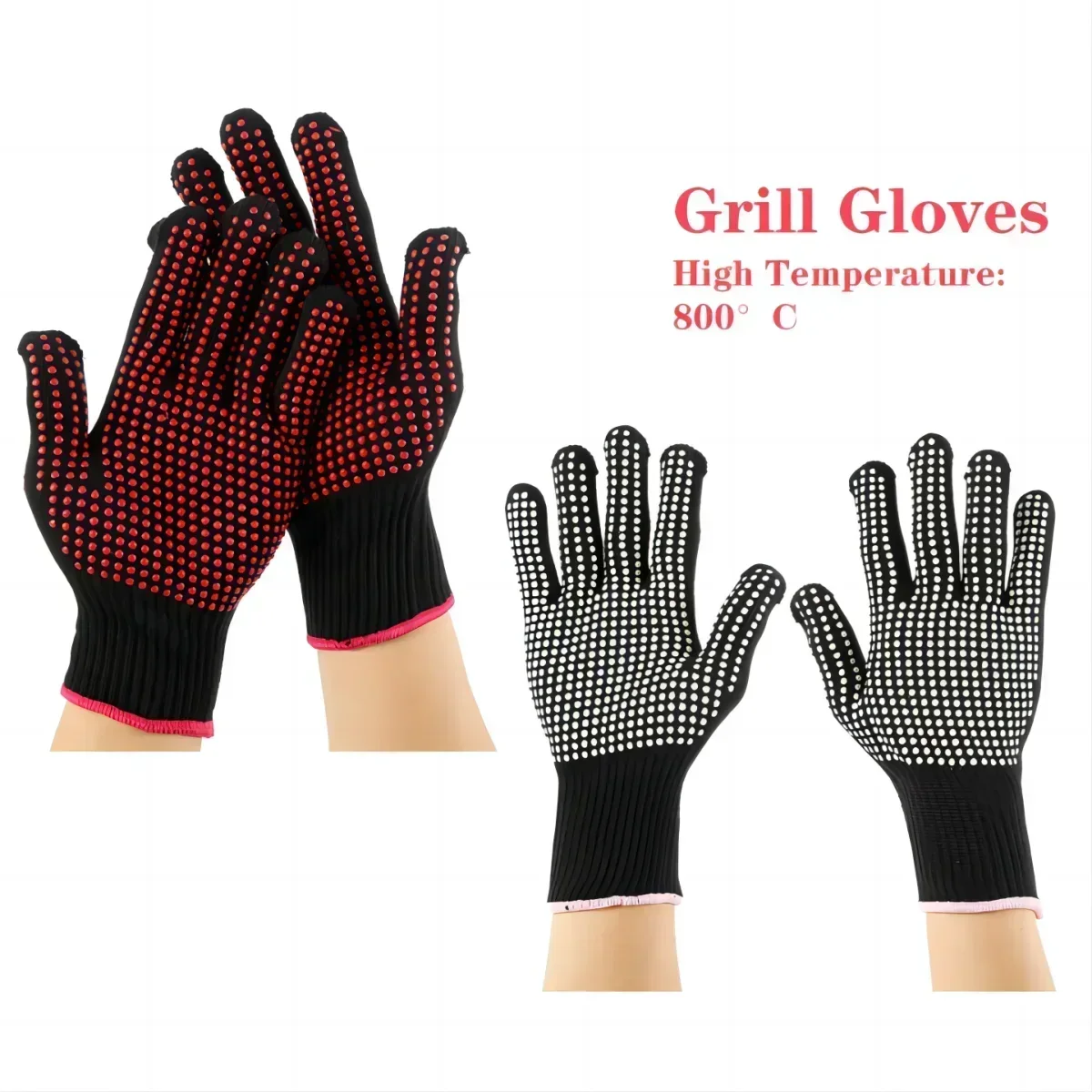 

Grill Gloves Heat Resistant Oven Mitt Heat Proof Polyester Cotton Non-Slip BBQ Gloves, Suit for Baking, Barbecue, Fryer, Cook