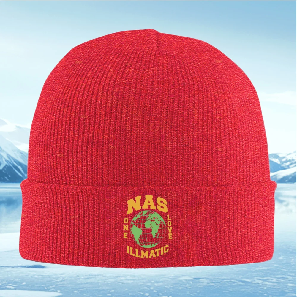 Nas One Love Illmatic Globe World الرجال النساء للجنسين محبوك قبعة قبعة صوفية قبعة الشتاء الحرارية الدافئة عيد الميلاد ركوب الدراجات في الهواء الطلق