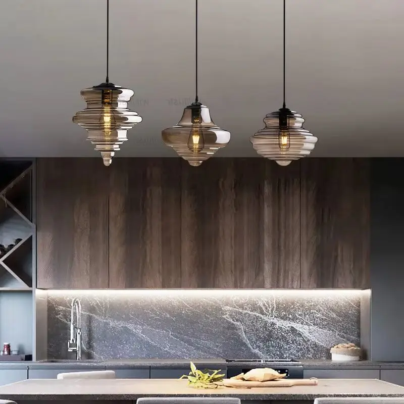 Smoke Cognac Suspension Light Luxury Glass Snail Shell Pendant Lamp Hotel Cafe Living Dining Bedroom Hanging Ceiling Chandelier