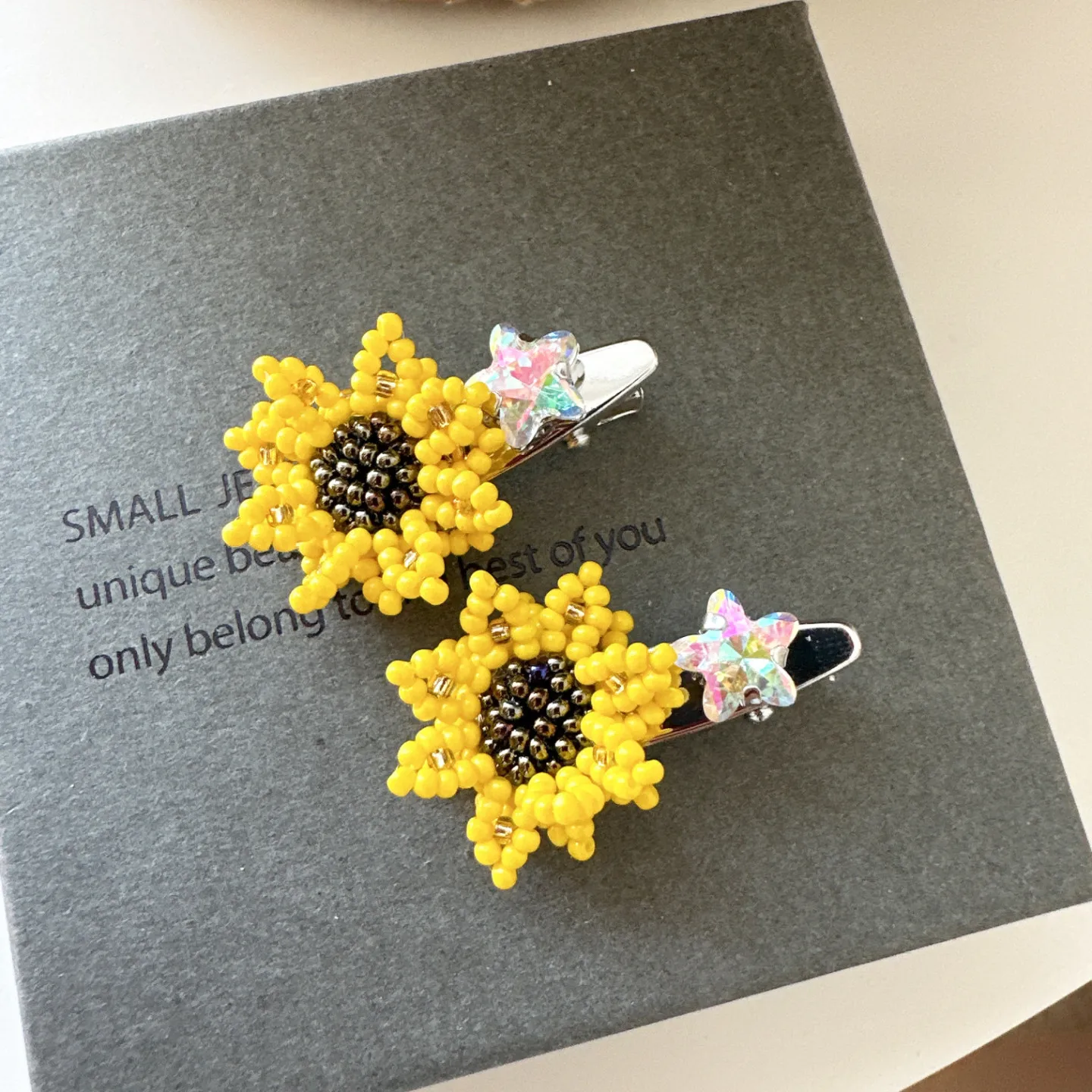 Handmade Beads Sunflower Small Hair Clip Cute Unique Design for Fringe and Side Hair Korean Style Lightweight Daily Use
