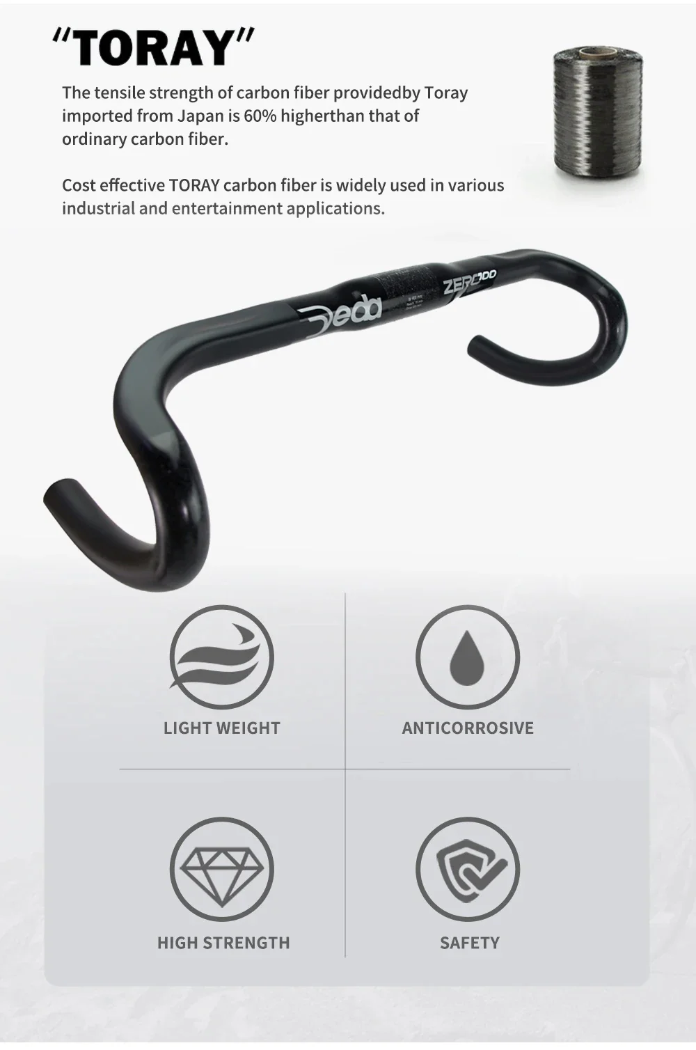 DEA Zero100 Rennrad Carbon-Lenker 25,4MM Gebogener Lenker 380 400 420 440 mm Externe Kabelführung Schwarz Matt Verstärkte Fahrradteile – Detail 1