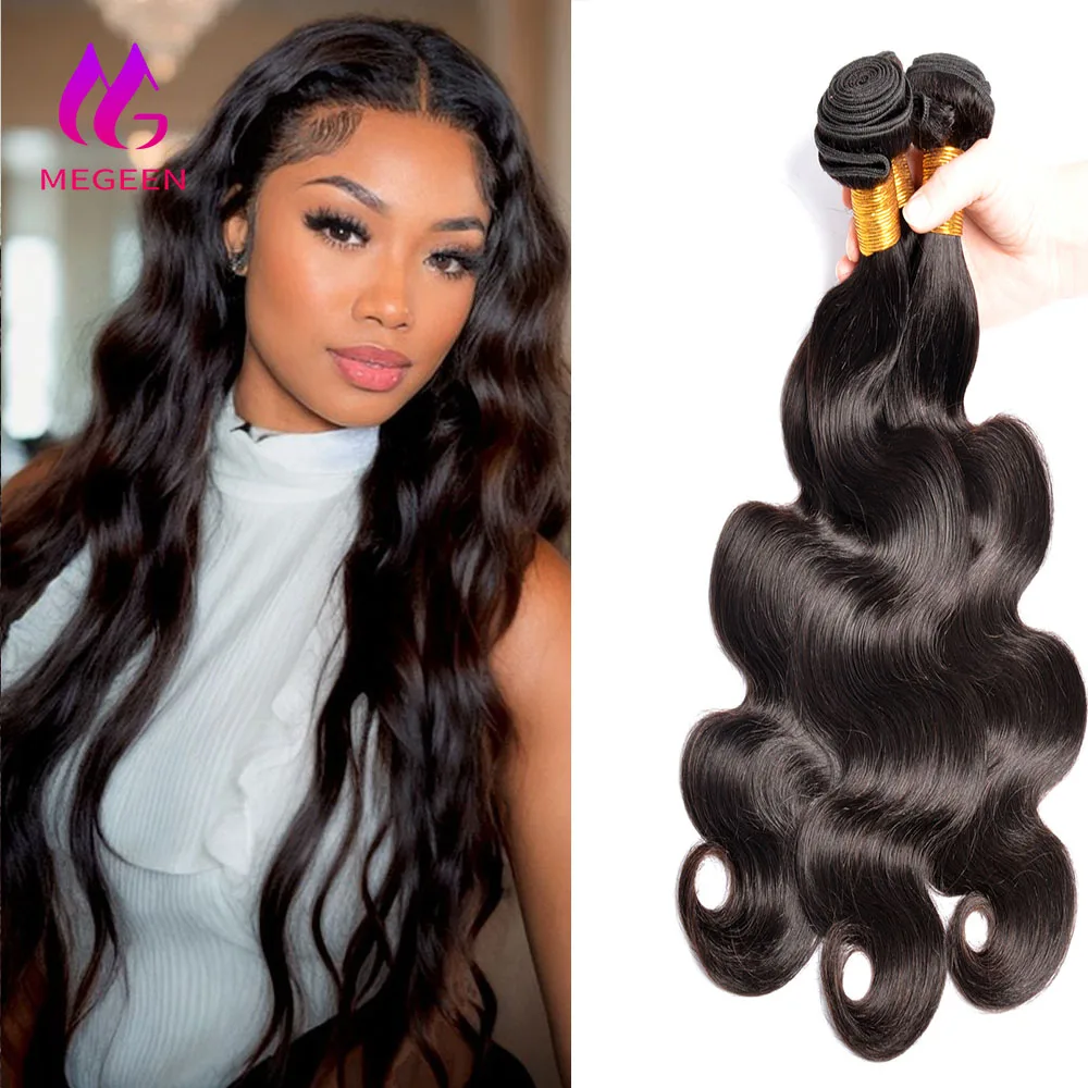 

Megeen бразильские 30-дюймовые человеческие волосы для наращивания, объемные волнистые волосы 1/ 3 /4 дюймов, двойные уточные волнистые волосы для женщин 1B натуральные черные Реми