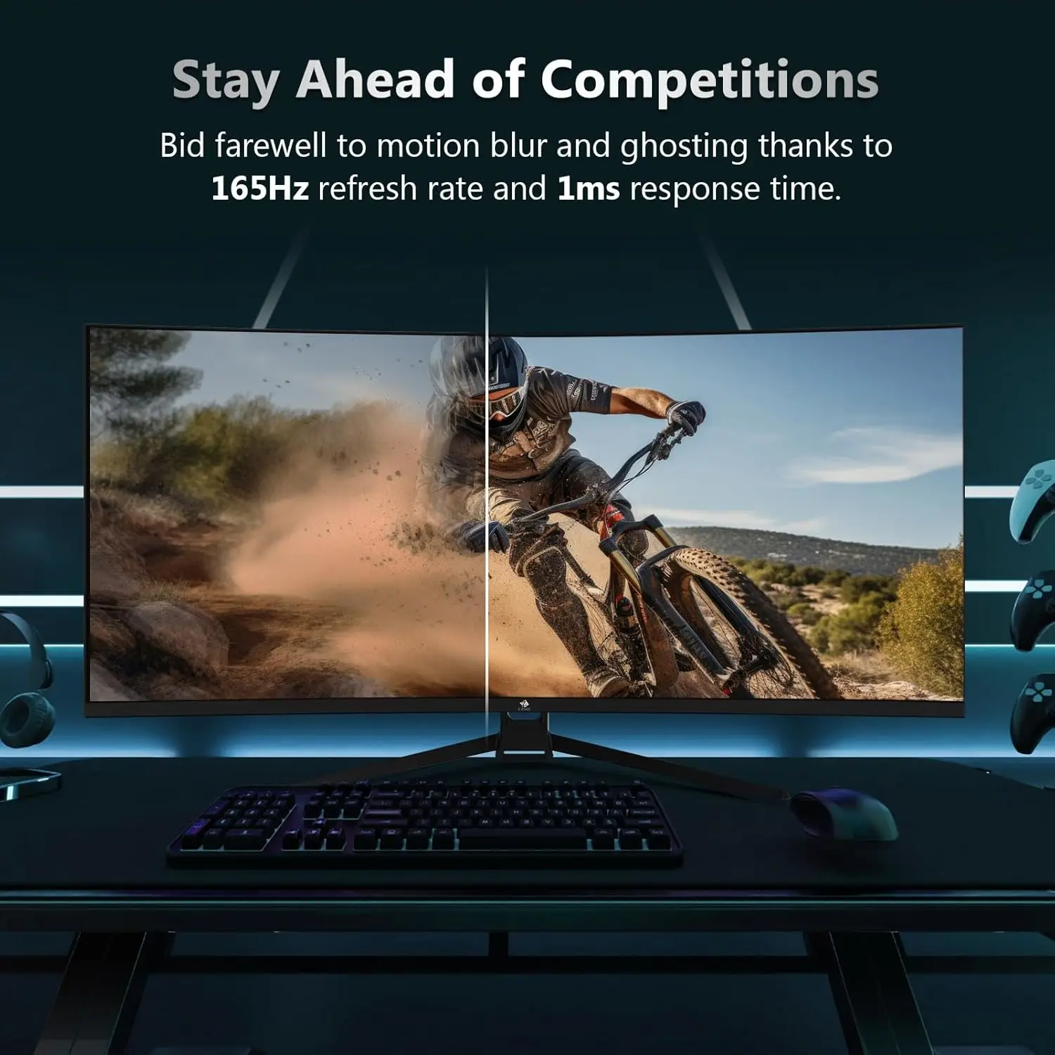 شاشة ألعاب منحنية Ultrawide 2K مقاس 34 بوصة مع معدل تحديث 165 هرتز، نسبة الارتفاع 21:9، 1 مللي ثانية MPRT، دقة 3440 × 1440، انحناء 1500R