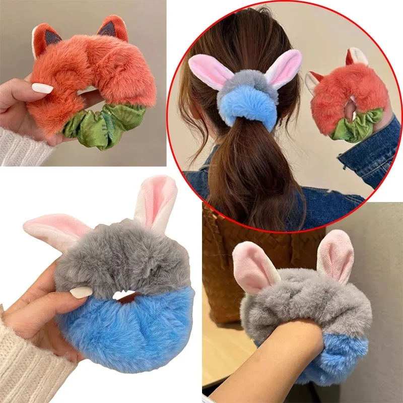 

Disney Zootopia Judy Girl Headband Hair Accessories Anime Women's Coral Fleece Makeup Hair Set Elastic Ponytail Headband Gifts