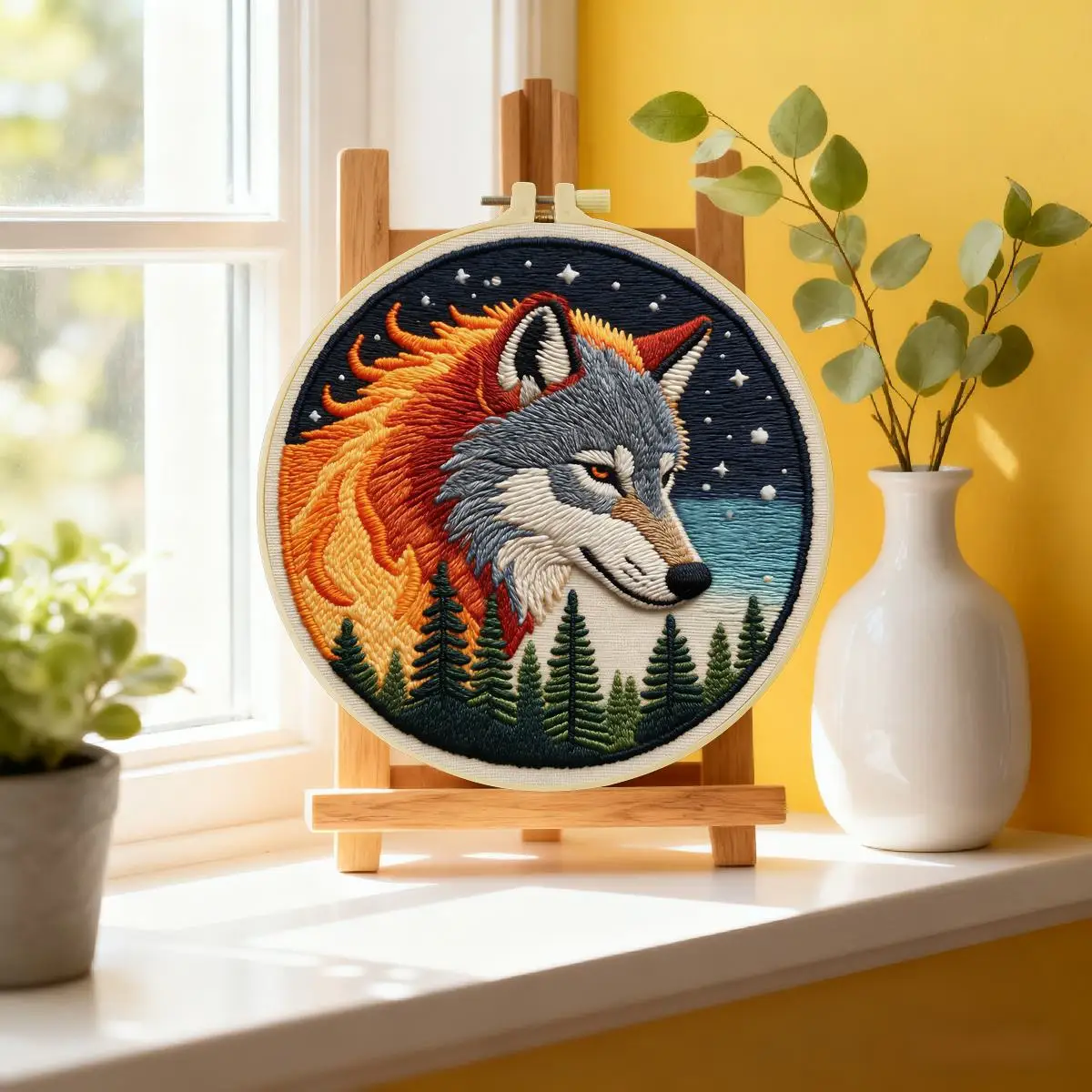 1 Stück 20X20CM/15X15CM 7,87/6,3 Zoll Flammen-Wolf-Stickerei-Starter-Kit DIY-Kit DIY-Stickerei-Set Handarbeiten Nadelkunst – Detail 3
