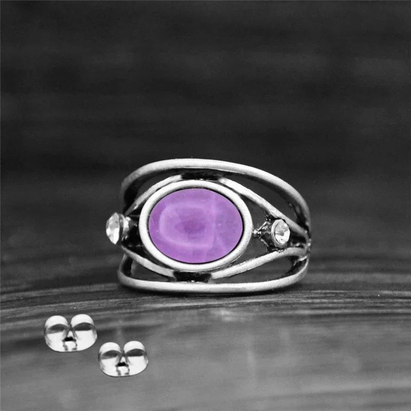 Vintage Natural Quartz Jades Amethysts Stud Earrings For Women Moon Shape Nautral Tiger Eye Lapis Lazuli Unakite Fashion Stud