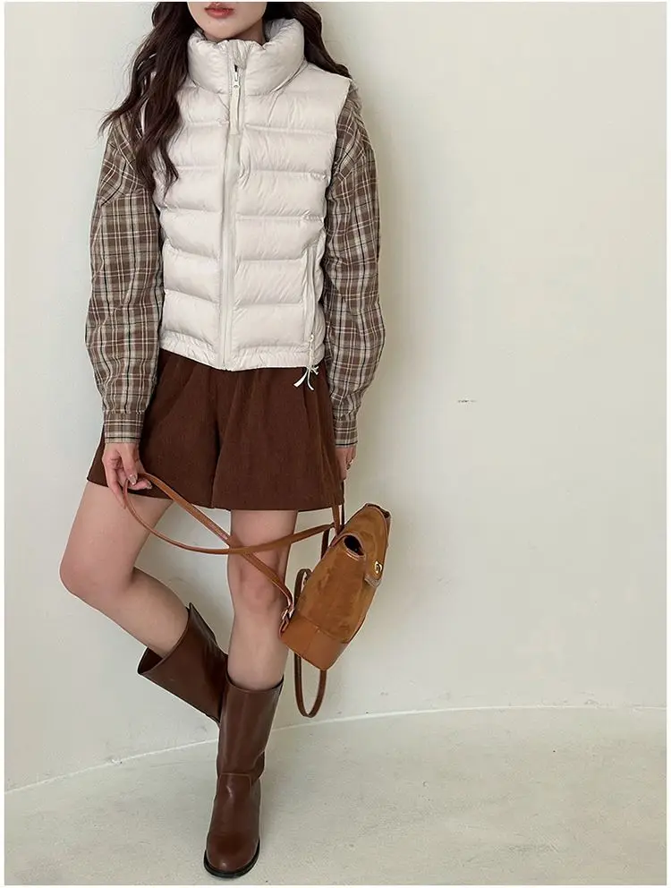 

Жилеты, толстые женские жилеты для женщин, осенние вельветовые жилеты на шнурке, воротник-стойка на пуговицах, клетки, университетская академия, лоскутное шитье Y2K