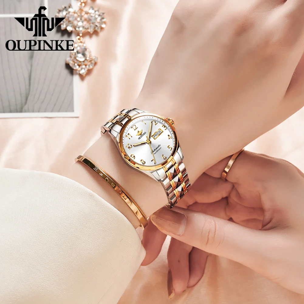 OUPINKE 3228 Top Automatic Woman Watch Fashion Classic Digital Dial Dual Calendar Luxury Business Ladies Waterproof Wristwatches