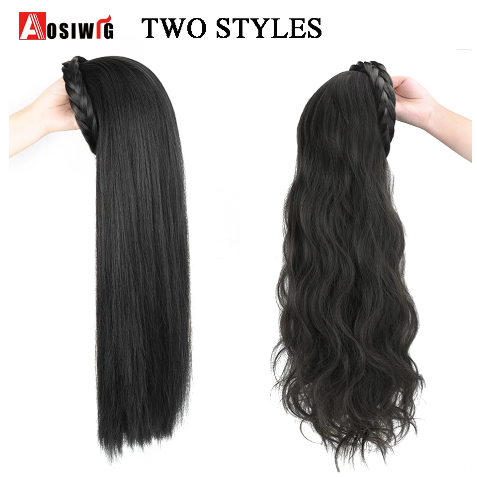 AOSIWIG Synthetic Long Curly Half Head Style Wig Heat Resistant Hair Costume Christmas Party Cosplay Natural False Hairpieces