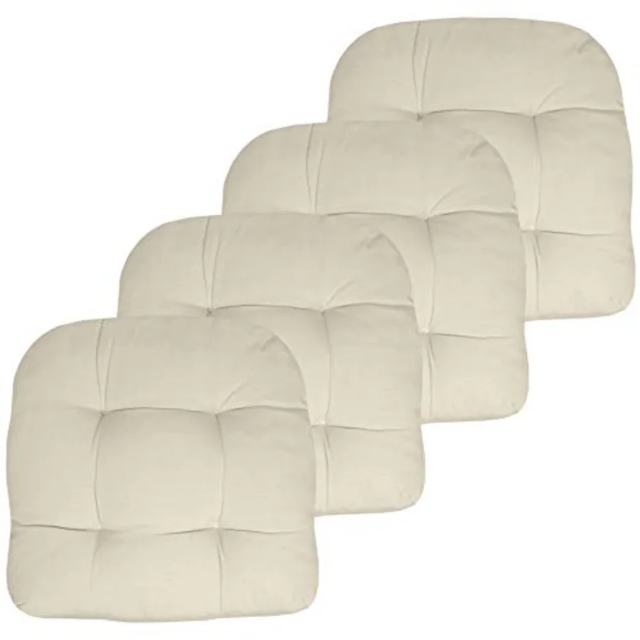 

Patio Cushions Outdoor Chair Pads Premium Comfortable Thick Fiber Fill Tufted 19" x 19" Seat Cover 4 Count Pack of 1 Cream