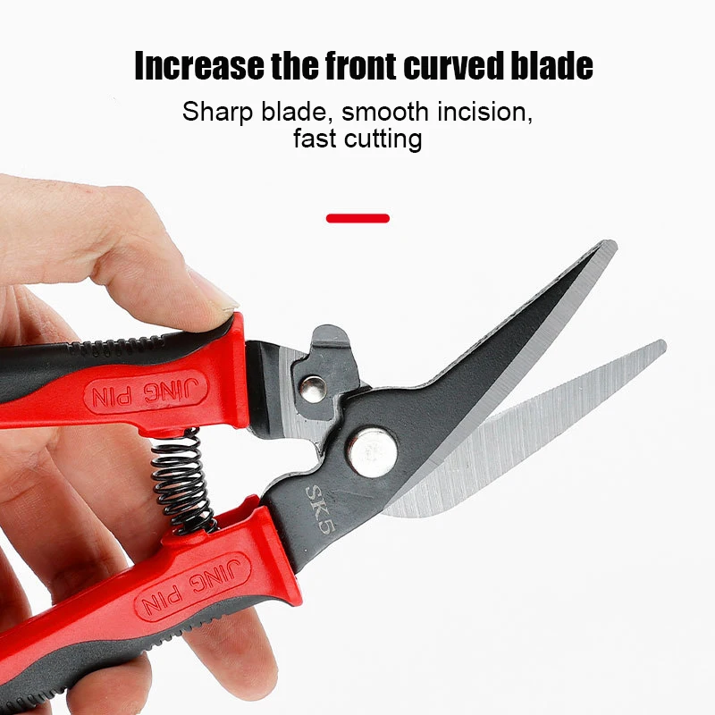 1pc Multifunctional Tin Snips 9-inch Straight/Curved Heads for Cutting Tin Stainless Steel Sheets Wire Mesh Keel Raceway