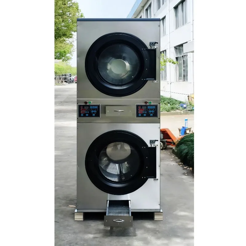 Stacked double-layer laundry dryer 15kg fully automatic stainless steel dryer for large commercial dry cleaners