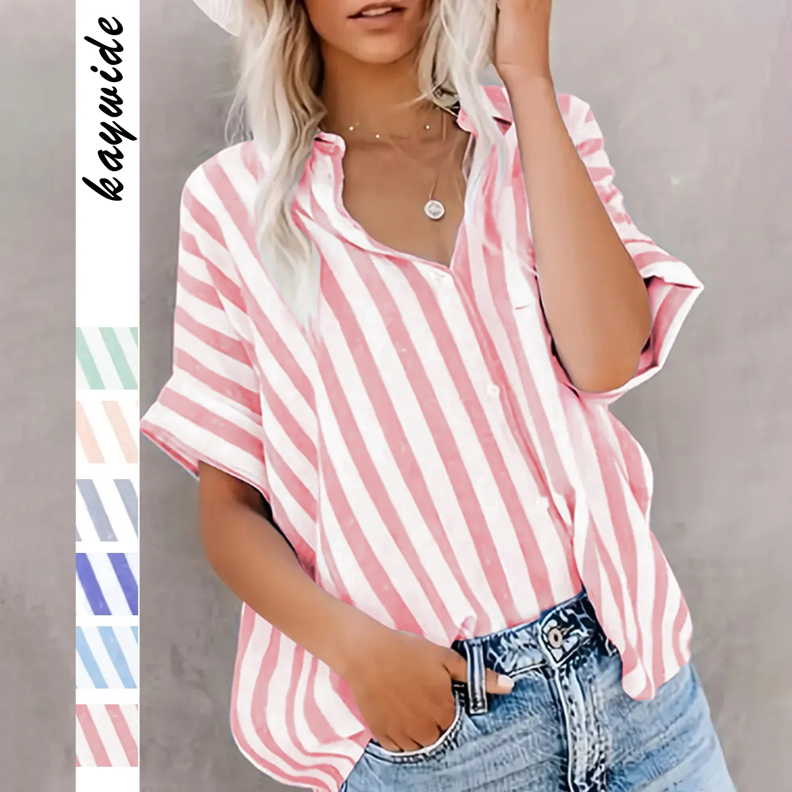 

Casual Loose Striped Shirts For Women 2025 Summer Vintage Women's Oversized Shirts And Blouses Fashion Elegant Youth Female Tops