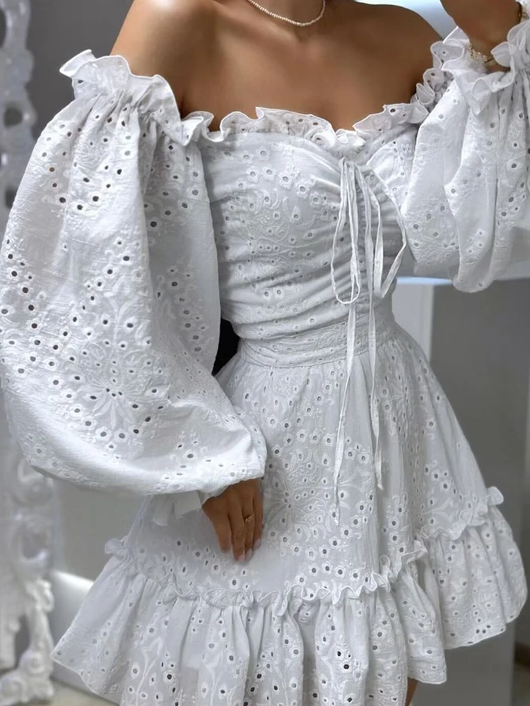 GypsyLady Off The Shoulder seksowna Mini sukienka bawełniana letnia elegancka drążą Ruffles Backless kobiety powołanie na co dzień sukienka damska