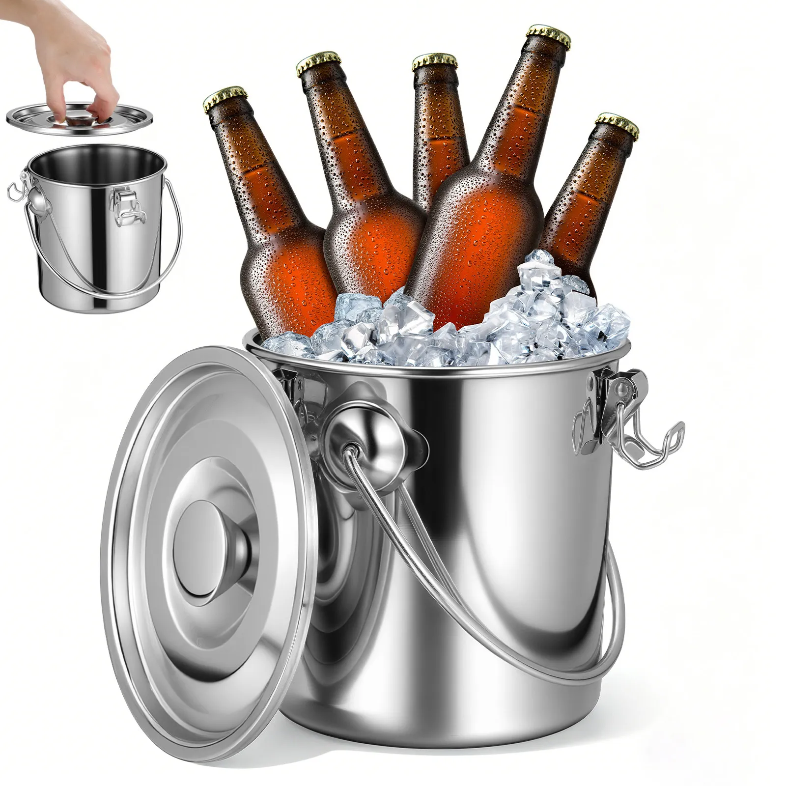 Stainless Steel Airtight Canister Secure Buckle Leak Proof Multipurpose Coffee Storage Container Fire Bucket Rice Flour Sugar