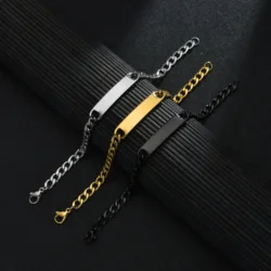 Stainless Steel Punk Men Women Bracelets Hip Pop Thick Hand Chain Blank Bar Couple Bracelet Birthday Christmas Jewelry Gifts