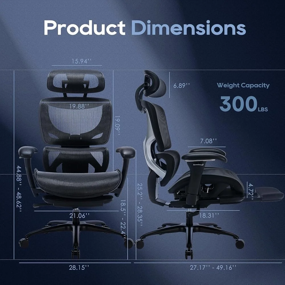 

Ergonomic Mesh Office Chair with Adjustable Headrest Dynamic Lumbar Support Footrest High Back Executive Computer Desk Chair