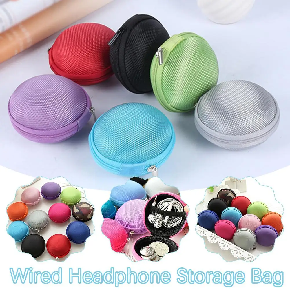 Round Shape Wired Headphone Storage Bag Mini Storage Box For Headphones USB Hard Case Waterproof Earphone Bag Key Coin Bags I8F1