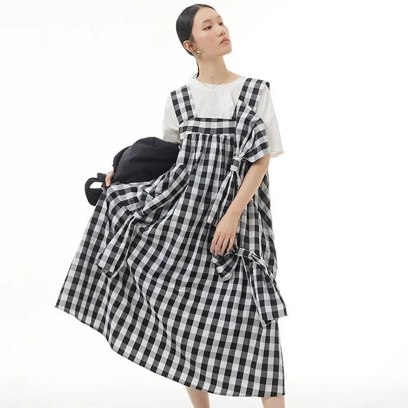 

2023 summer new big bow plaid dress women's temperament original strap skirt Japan and South Korea 65883