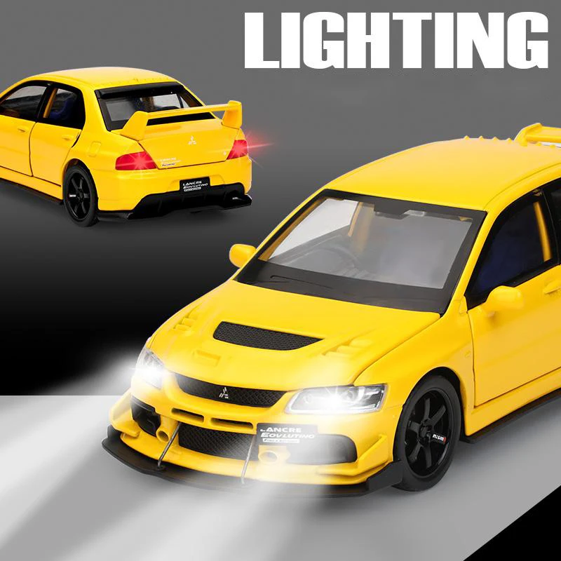 1:32 jdm mitsubishi lancer evolução liga modelo de carro muscular som e luz puxar para trás brinquedo das crianças colecionáveis presente aniversário